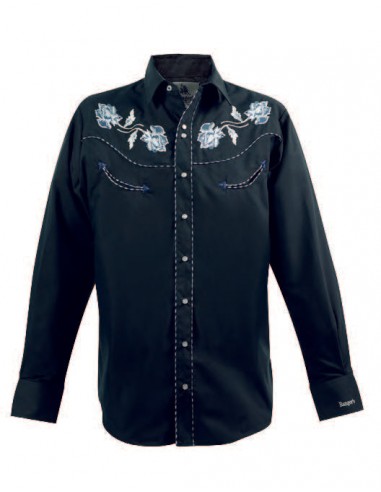 Camisa Vaquera Bordado Rosas Moda Western 139CA01  Color Negro outlet