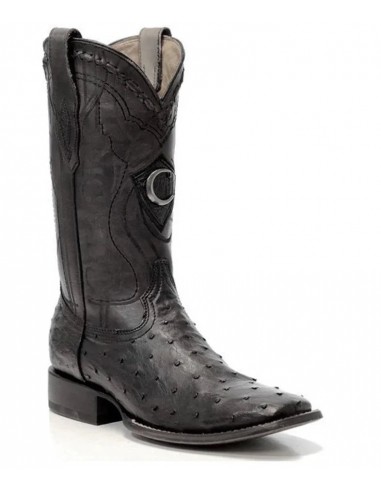 Cuadra Mens black classic cowboy rodeo ostrich leather boots brillant des détails fins