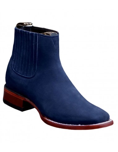 Los Altos Boots Nobuck Navy Blue Wide Square Toe Ankle Boot Botin brillant des détails fins