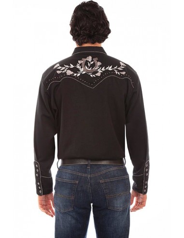 Scully Mens Black Horseshoe & Roses Embroidered Long Sleeve Snap Western Shirt Par le système avancé 