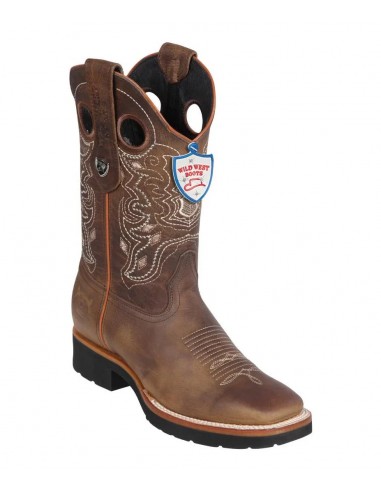 Wild West Boots Mans Rage Leather Boots Ranch Square Toe Eve Sole Handcrafted Walnut 823 pas cher