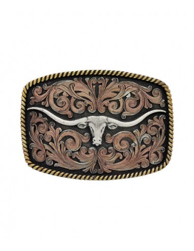 Montana Silversmiths Tri-Color Texas Longhorn Attitude Buckle de pas cher