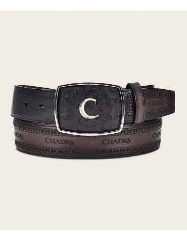 Cuadra Mens Engraved black ostrich leather western belt les ligaments