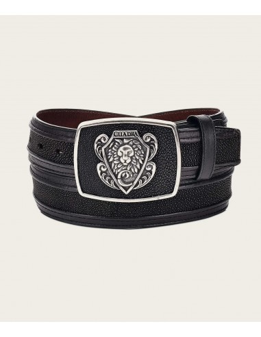 Cuadra Mens black leather western belt with genuine stingray leather la chaussure