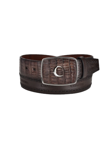 Cuadra Men's Engraves Brown Caiman Leather Western Belt BC279 français