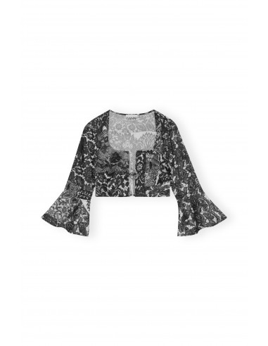 Ganni - Crinkled Satin Cropped Blouse en ligne