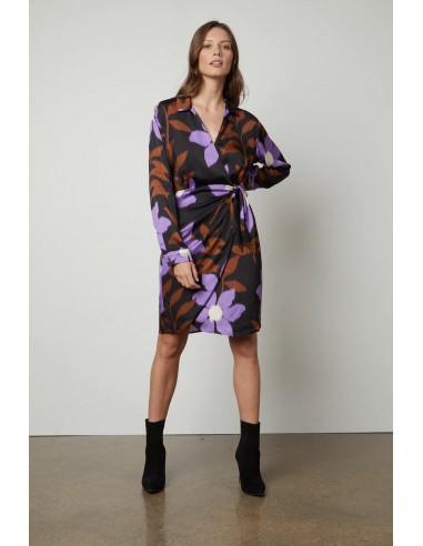 Velvet - Printed satin L/S dress outlet