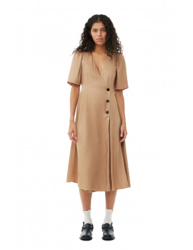 Ganni - Viscose Twill Wrap Midi Dress Voir les baskets