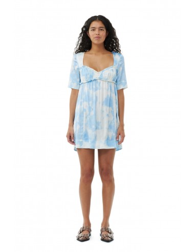 Ganni - Printed Satin Short Sleeve Mini Dress Jusqu'à 80% De Réduction