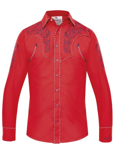 Camisa Cowboy Roja con Bordado Negro Ranger's para Hombre meilleur choix